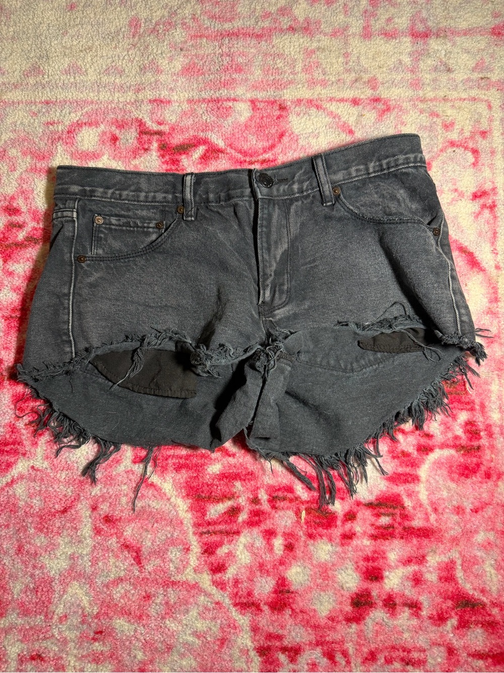 Black Distressed High-Waist Women's Denim Shorts